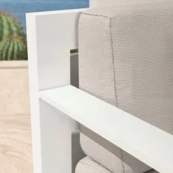 MOBELLIA Salon de jardin aluminium 5 places 4 pcs Elba Blanc et taupe Blanc - Taupe New