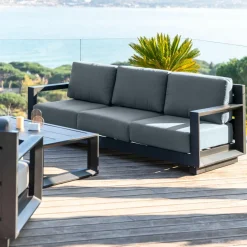 MOBELLIA Salon de jardin aluminium 5 places 4 pcs Elba Gris Anthracite Outlet