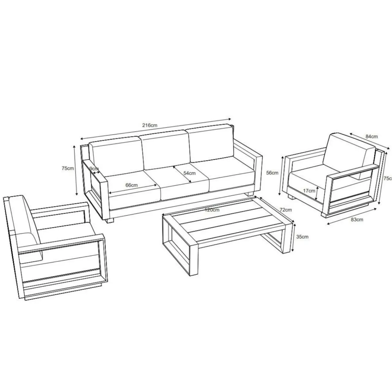 MOBELLIA Salon de jardin aluminium 5 places 4 pcs Elba Gris Anthracite Outlet