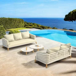 MOBELLIA Salon de jardin aluminium 5 places 4 pcs Monte Carlo Blanc et beige Blanc - Beige Sale