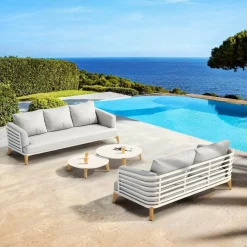 MOBELLIA Salon de jardin aluminium 5 places 4 pcs Monte Carlo Blanc et gris clair Blanc - Gris Clair Hot