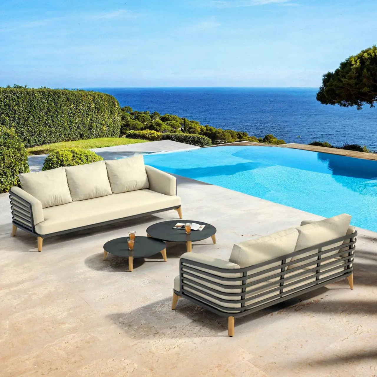 MOBELLIA Salon de jardin aluminium 5 places 4 pcs Monte Carlo Gris anthracite et beige Anthracite - Beige Clearance