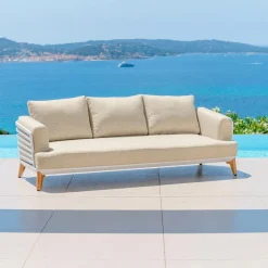 MOBELLIA Salon de jardin aluminium 5 places 5 pcs Monte Carlo Blanc et beige Blanc - Beige Clearance
