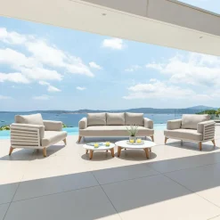 MOBELLIA Salon de jardin aluminium 5 places 5 pcs Monte Carlo Blanc et taupe Blanc - Taupe New