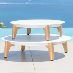 MOBELLIA Salon de jardin aluminium 5 places 5 pcs Monte Carlo Blanc et taupe Blanc - Taupe New