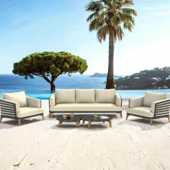 MOBELLIA Salon de jardin aluminium 5 places 5 pcs Monte Carlo Gris anthracite et beige Anthracite - Beige