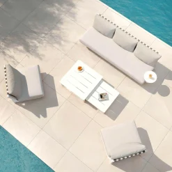MOBELLIA Salon de jardin aluminium 5 places Long Beach Blanc