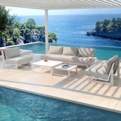 MOBELLIA Salon de jardin aluminium 5 places Long Beach Blanc