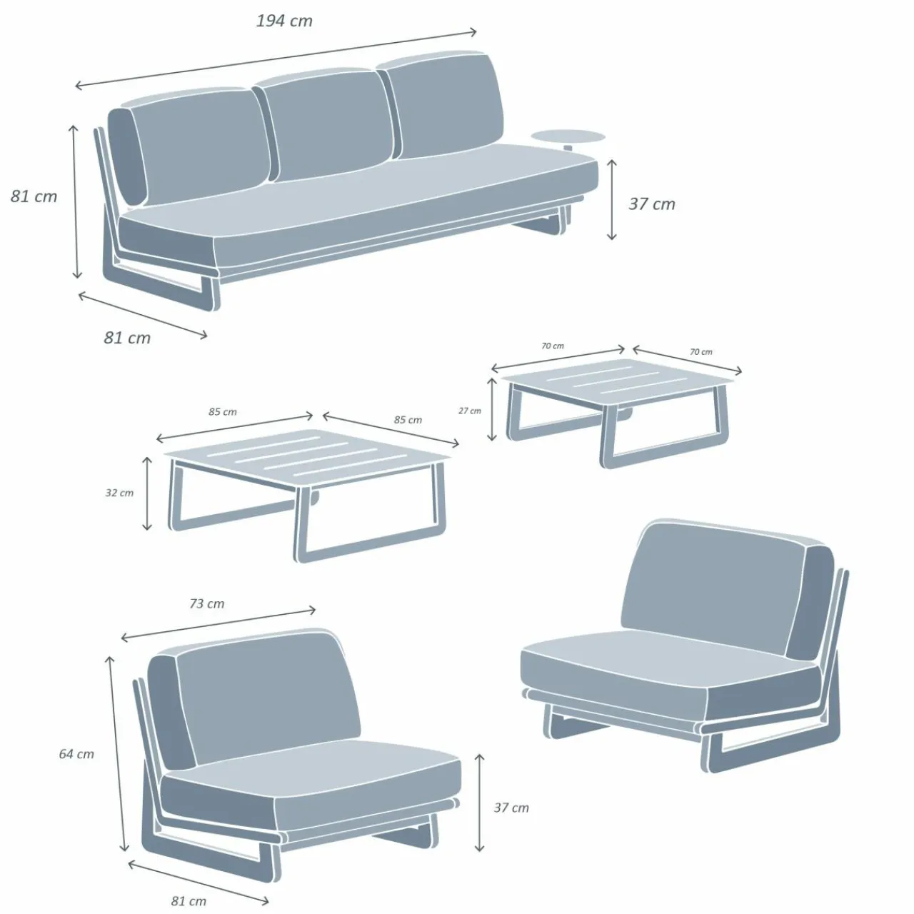 MOBELLIA Salon de jardin aluminium 5 places Long Beach Blanc