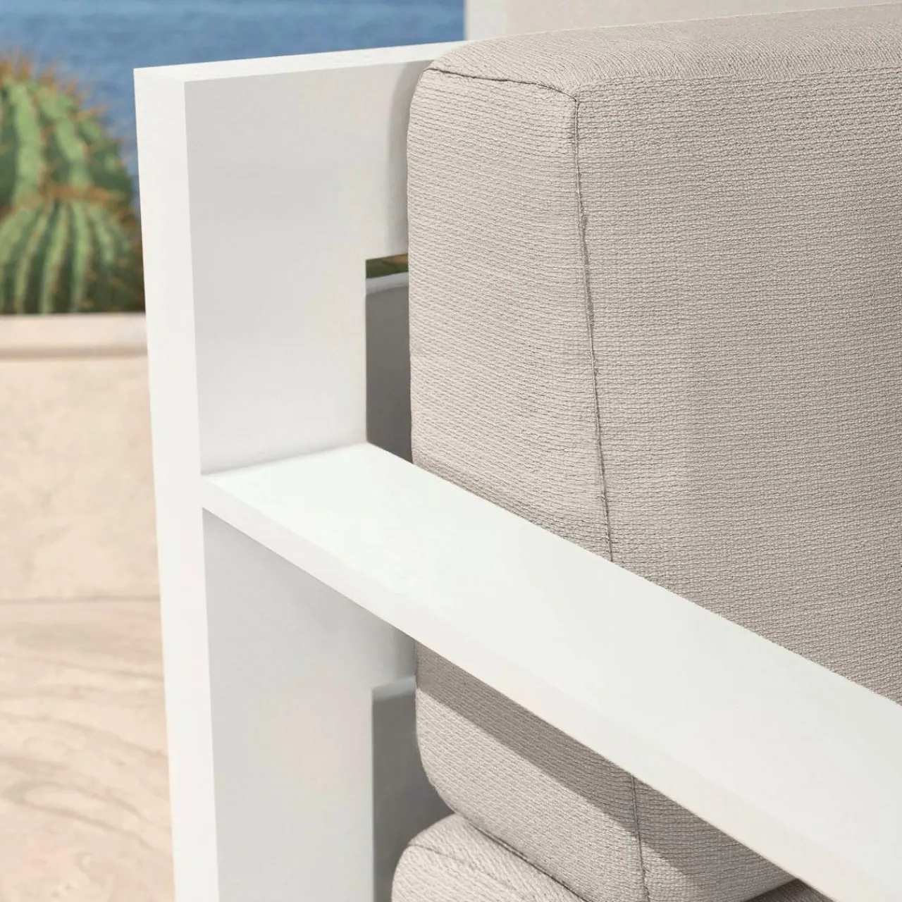 MOBELLIA Salon de jardin aluminium 7 places 5 pcs Elba Blanc et taupe Blanc - Taupe Clearance
