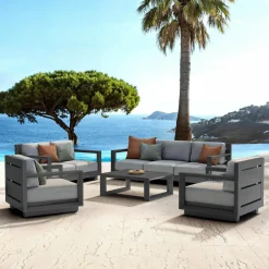 MOBELLIA Salon de jardin aluminium 7 places 5 pcs Elba Gris Anthracite