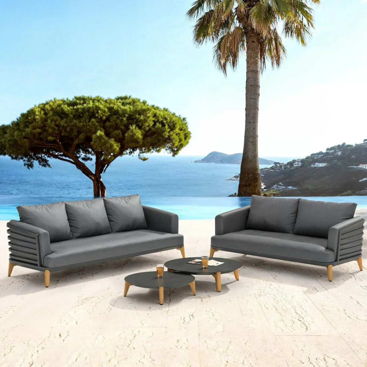 MOBELLIA Salon de jardin aluminium 5 places 4 pcs Monte Carlo Gris Anthracite New