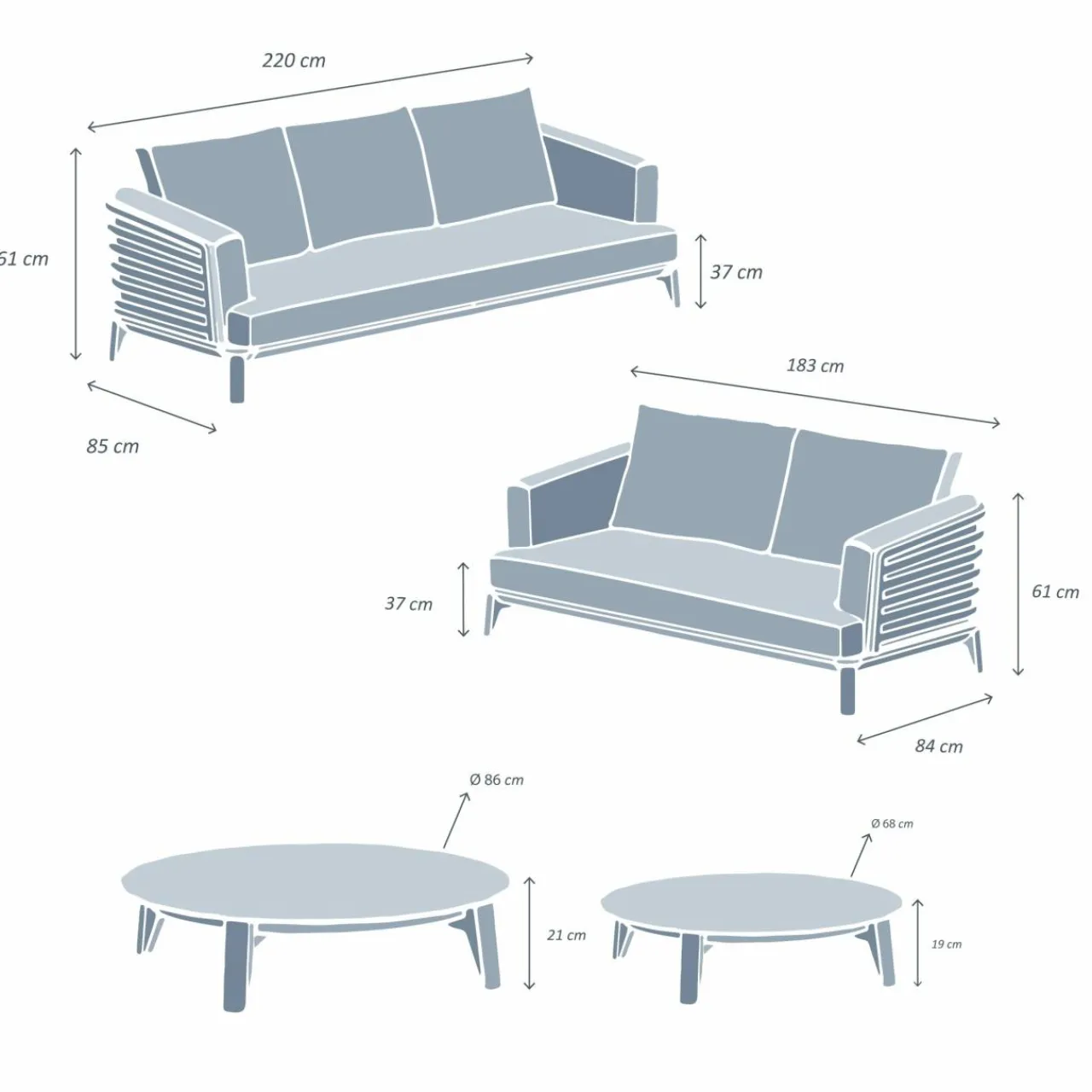 MOBELLIA Salon de jardin aluminium 5 places 4 pcs Monte Carlo Gris Anthracite New