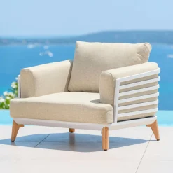 MOBELLIA Salon de jardin aluminium 7 places 6 pcs Monte Carlo Blanc et beige Blanc - Beige Discount