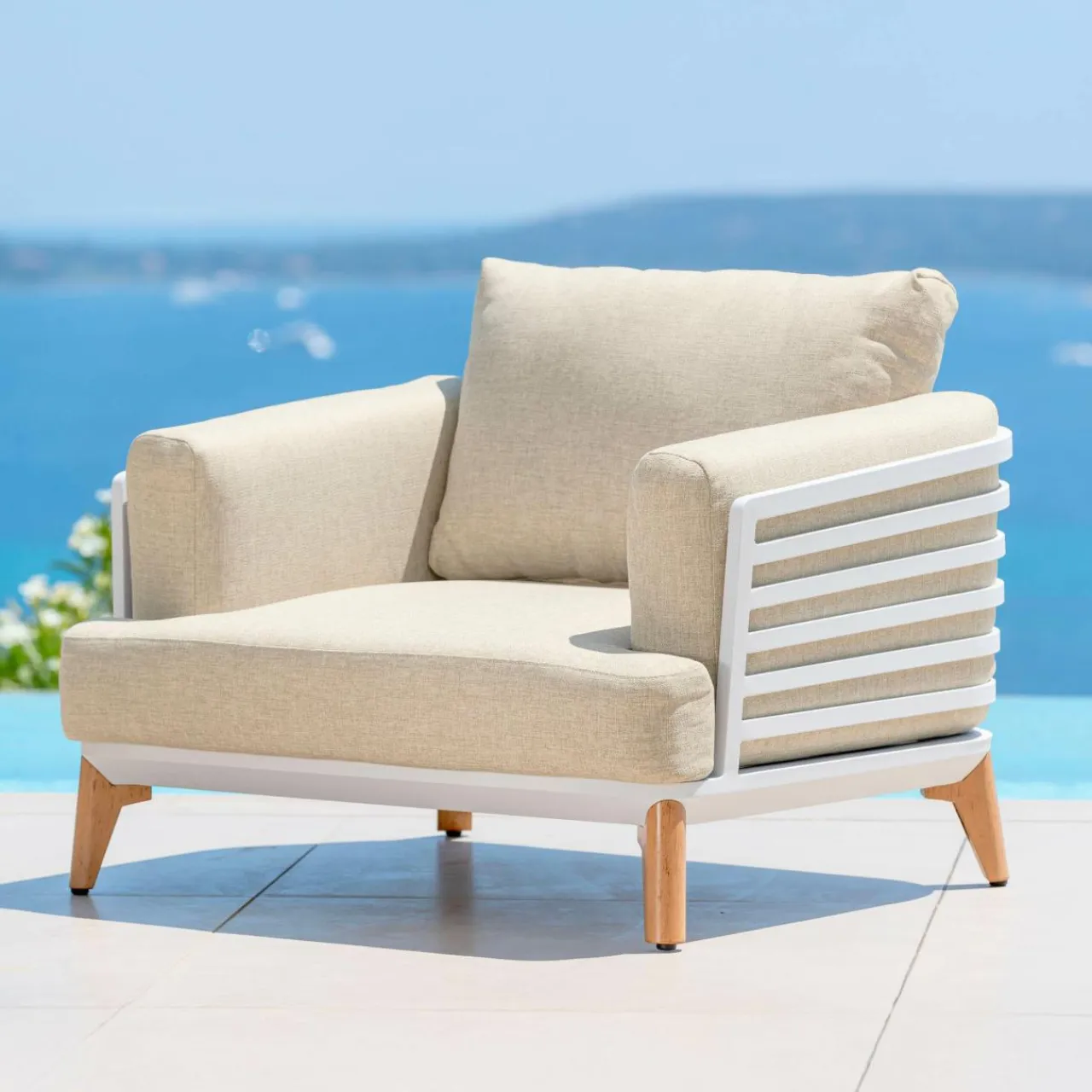MOBELLIA Salon de jardin aluminium 7 places 6 pcs Monte Carlo Blanc et beige Blanc - Beige Discount