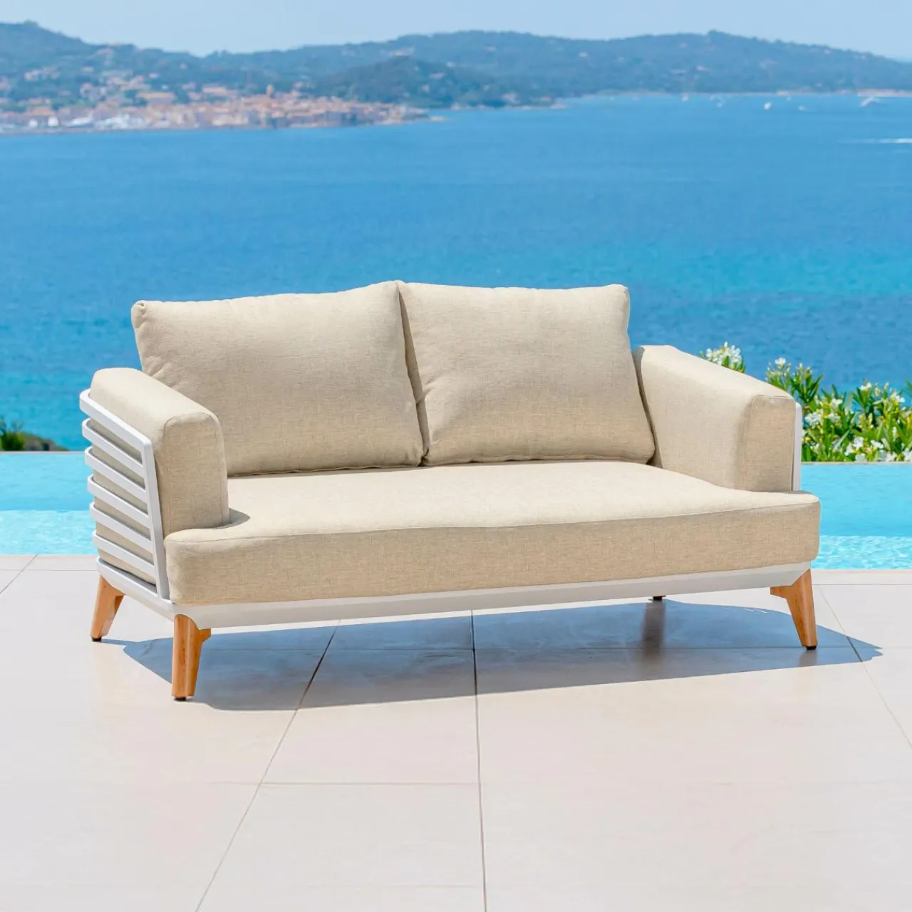 MOBELLIA Salon de jardin aluminium 7 places 6 pcs Monte Carlo Blanc et beige Blanc - Beige Discount