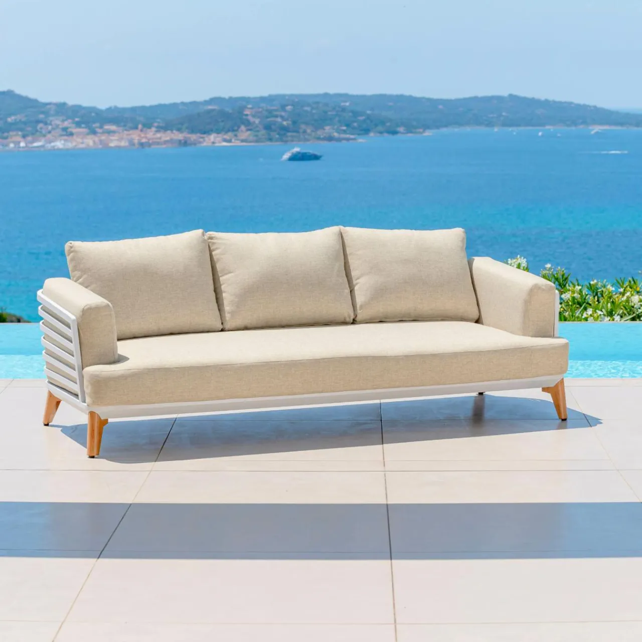 MOBELLIA Salon de jardin aluminium 7 places 6 pcs Monte Carlo Blanc et beige Blanc - Beige Discount