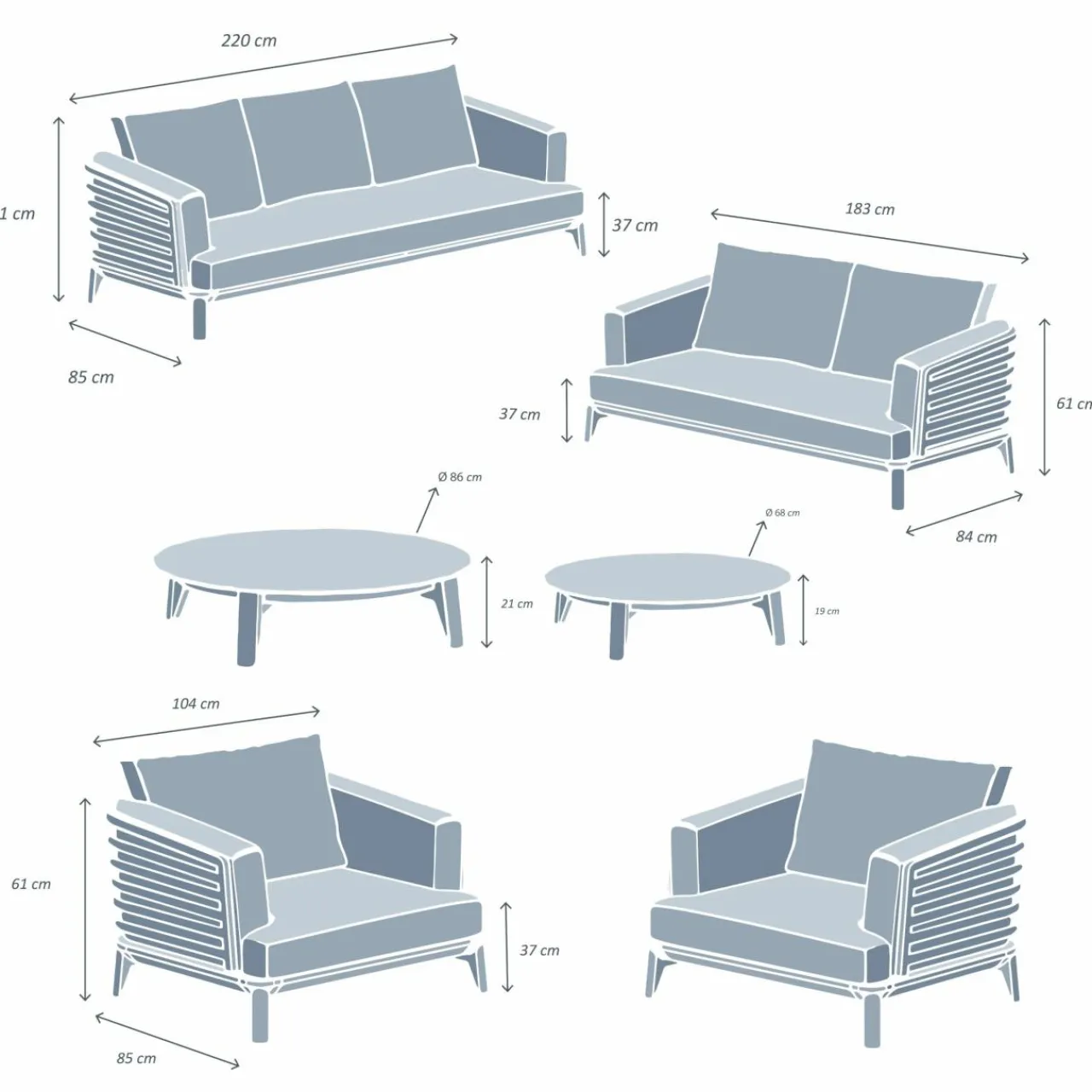 MOBELLIA Salon de jardin aluminium 7 places 6 pcs Monte Carlo Blanc et beige Blanc - Beige Discount