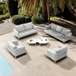 MOBELLIA Salon de jardin aluminium 7 places 6 pcs Monte Carlo Blanc et gris clair Blanc - Gris Clair Online