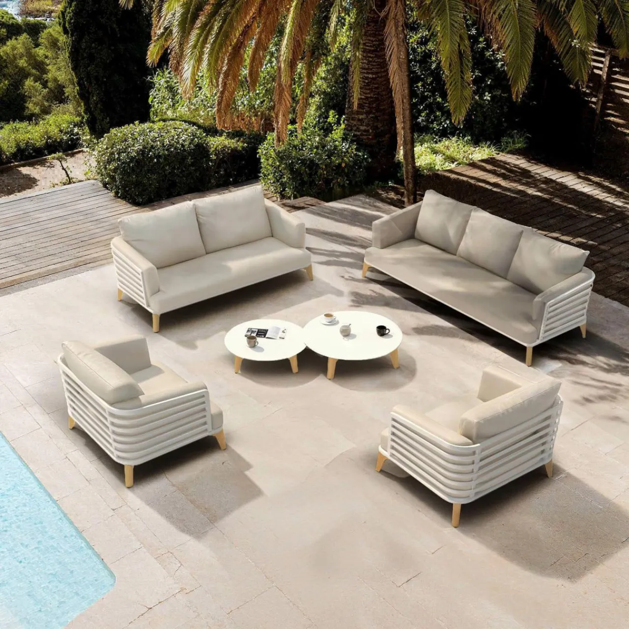 MOBELLIA Salon de jardin aluminium 7 places 6 pcs Monte Carlo Blanc et taupe Blanc - Taupe Best