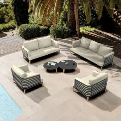 MOBELLIA Salon de jardin aluminium 7 places 6 pcs Monte Carlo Gris anthracite et beige Anthracite - Beige Hot