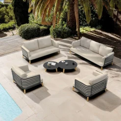 MOBELLIA Salon de jardin aluminium 7 places 6 pcs Monte Carlo Gris anthracite et taupe Anthracite - Taupe Outlet