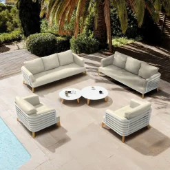 MOBELLIA Salon de jardin aluminium 8 places 6 pcs Monte Carlo Blanc et beige Blanc - Beige