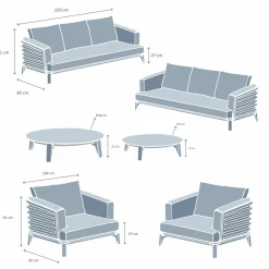MOBELLIA Salon de jardin aluminium 8 places 6 pcs Monte Carlo Blanc et gris clair Blanc - Gris Clair