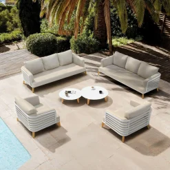 MOBELLIA Salon de jardin aluminium 8 places 6 pcs Monte Carlo Blanc et taupe Blanc - Taupe Best