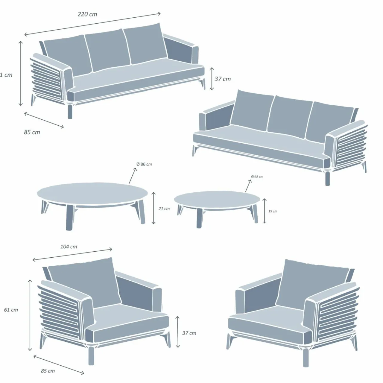MOBELLIA Salon de jardin aluminium 8 places 6 pcs Monte Carlo Gris anthracite et beige Anthracite - Beige Best