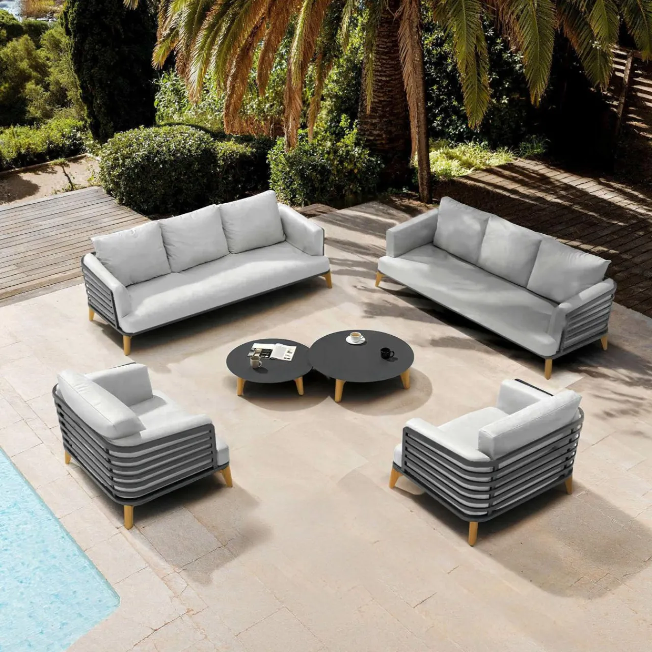 MOBELLIA Salon de jardin aluminium 8 places 6 pcs Monte Carlo Gris anthracite et gris clair Anthracite - Gris Clair