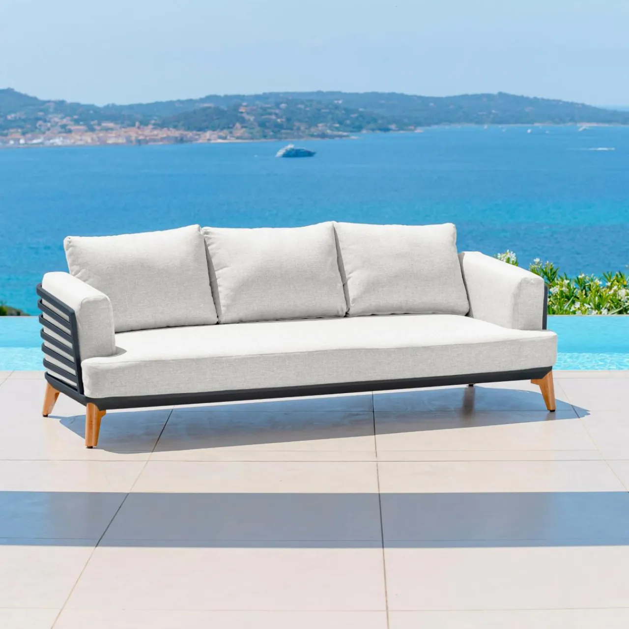 MOBELLIA Salon de jardin aluminium 8 places 6 pcs Monte Carlo Gris anthracite et gris clair Anthracite - Gris Clair