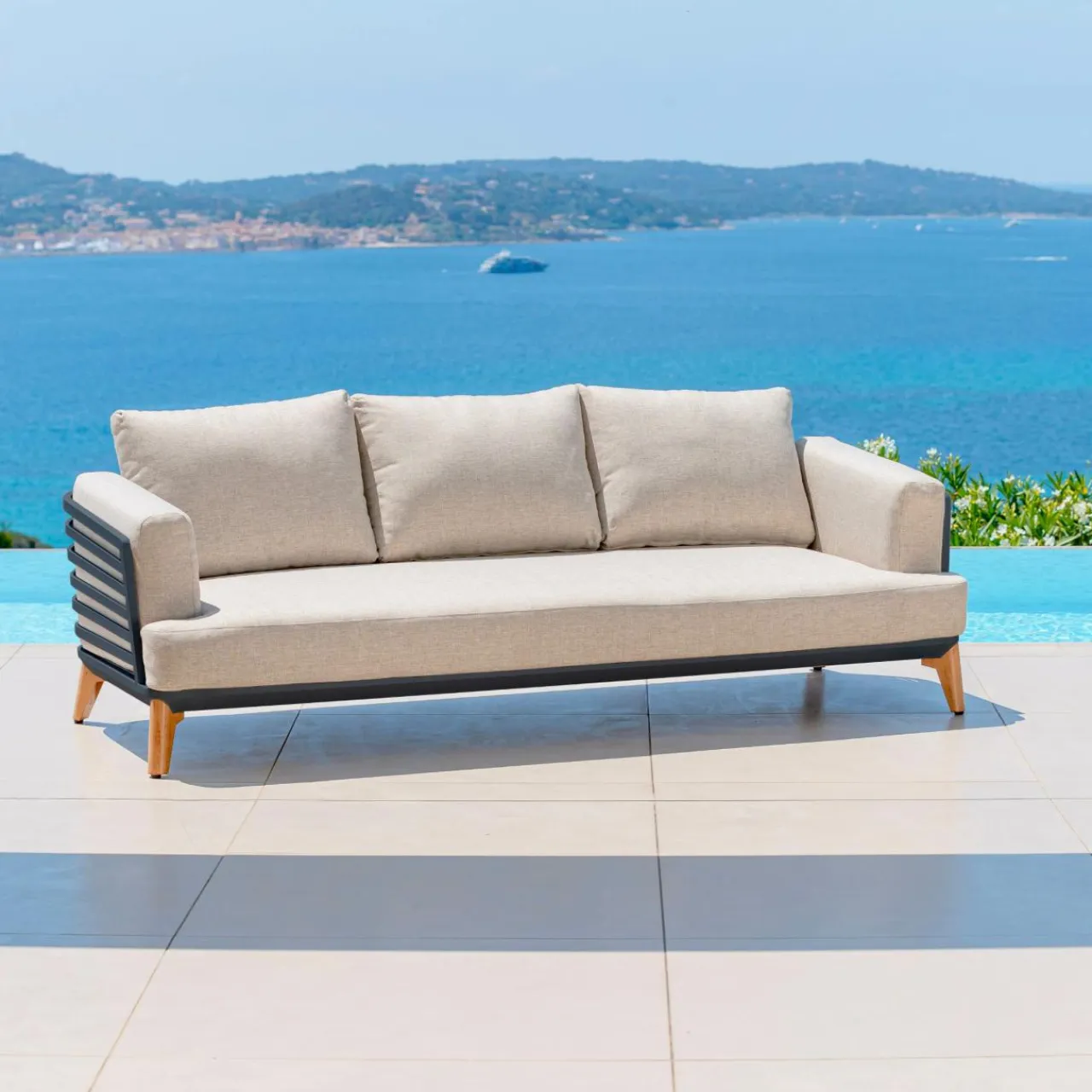 MOBELLIA Salon de jardin aluminium 8 places 6 pcs Monte Carlo Gris anthracite et taupe Anthracite - Taupe Best