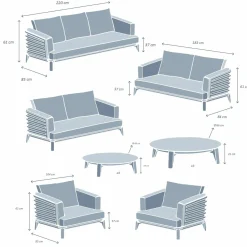 MOBELLIA Salon de jardin aluminium 9 places 12 pcs Monte Carlo Blanc et beige Blanc - Beige Best