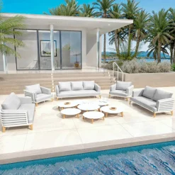 MOBELLIA Salon de jardin aluminium 9 places 12 pcs Monte Carlo Blanc et gris clair Blanc - Gris Clair New