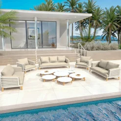 MOBELLIA Salon de jardin aluminium 9 places 12 pcs Monte Carlo Blanc et taupe Blanc - Taupe New