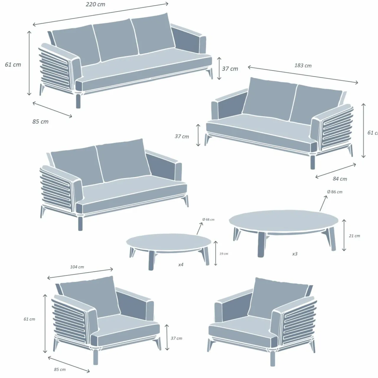 MOBELLIA Salon de jardin aluminium 9 places 12 pcs Monte Carlo Blanc et taupe Blanc - Taupe New
