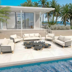 MOBELLIA Salon de jardin aluminium 9 places 12 pcs Monte Carlo Gris anthracite et beige Anthracite - Beige Discount