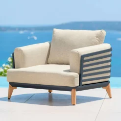 MOBELLIA Salon de jardin aluminium 9 places 12 pcs Monte Carlo Gris anthracite et beige Anthracite - Beige Discount