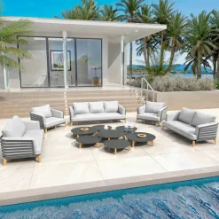 MOBELLIA Salon de jardin aluminium 9 places 12 pcs Monte Carlo Gris anthracite et gris clair Anthracite - Gris Clair