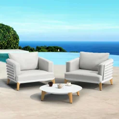 MOBELLIA Salon de jardin aluminium 2 places 3 pcs Monte Carlo Blanc et gris clair Blanc - Gris Clair Outlet