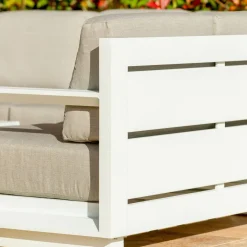 MOBELLIA Salon de jardin d'angle aluminium 5 places Elba Blanc et taupe Blanc - Taupe Best