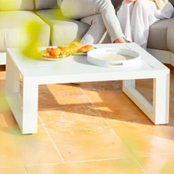 MOBELLIA Salon de jardin d'angle aluminium 5 places Elba Blanc et taupe Blanc - Taupe Best