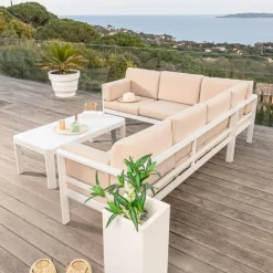 MOBELLIA Salon de jardin d'angle en aluminium 6 places Ostara et taupe Blanc Online