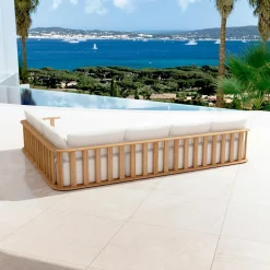 MOBELLIA Salon de jardin d'angle en bois teck 6 places Java Ecru
