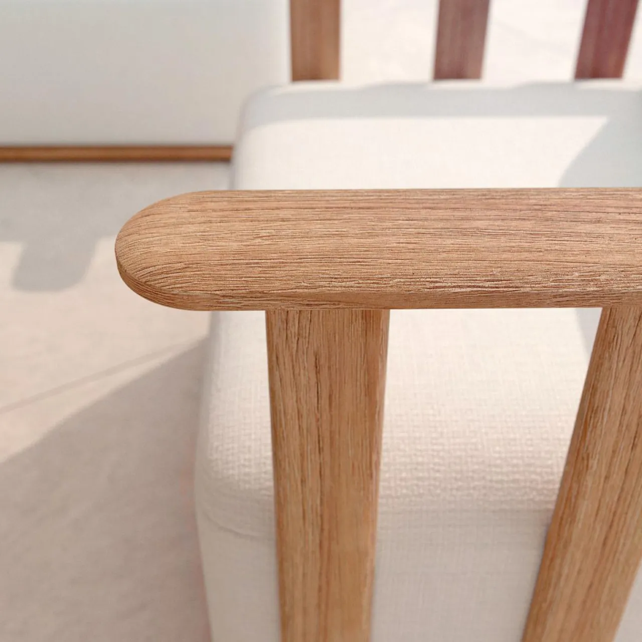 MOBELLIA Salon de jardin d'angle en bois teck 6 places Java Ecru