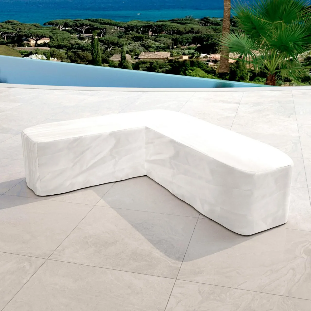 MOBELLIA Salon de jardin d'angle en bois teck 6 places Java Ecru