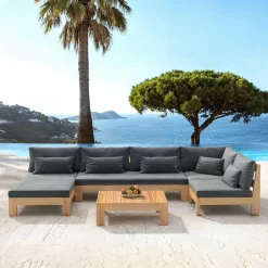 MOBELLIA Salon de jardin d'angle en bois d'acacia 5 places 5 pcs Borneo Gris Anthracite New