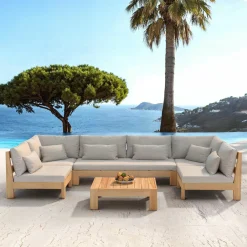 MOBELLIA Salon de jardin d'angle en bois d'acacia 7 places 6 pcs Borneo Sable Best