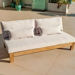 MOBELLIA Salon de jardin d'angle en bois d'acacia 7 places 6 pcs Borneo Sable Best